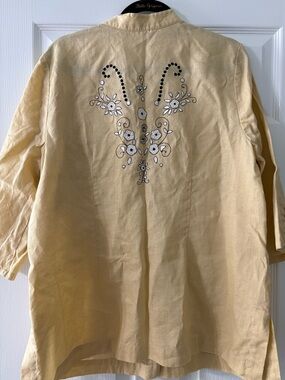 Nikki Valenti 100% Irish Linen Button Down Jacket 3/4 Sleeve Length Size XL